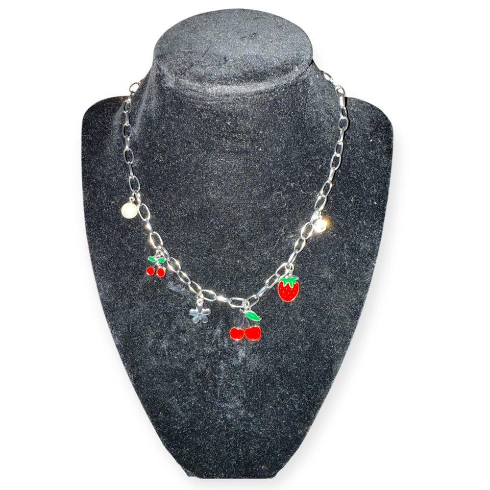 Strawberry and Cherry Charm Necklace